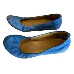 J. Crew Blue Suede Flats Size 8 Rounded Toe Shoes Fun Vibrant Slip-On
